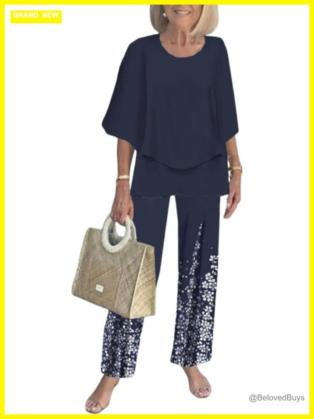 3/4 Sleeve Wide Leg Pant Set Women Travel Outfit Casual Matching Tracksuit